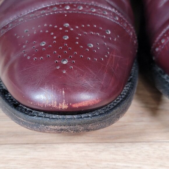 Allen Edmonds Sanford Derby Shoes Mens Sz 11.5 D Burgundy Cap Toe Leather Brogue - Picture 9 of 10